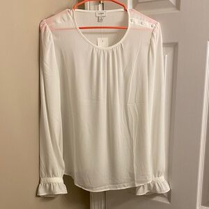 J. Crew Ivory Long-Sleeve Ruffle-Cuff Blouse